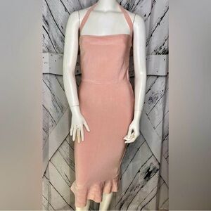 Herve Leger Halter Mermaid Bodycon Dress Blush Pink M
